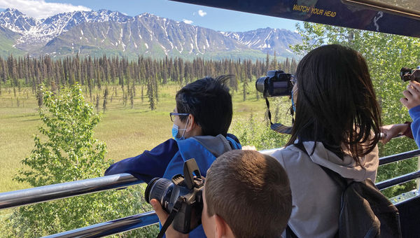 The view from inside the Alaska Railroad northbound Denali Star Train from Anchorage on a clear day. The view from inside the Alaska Railroad northbound Denali Star Train from Anchorage on a clear day.