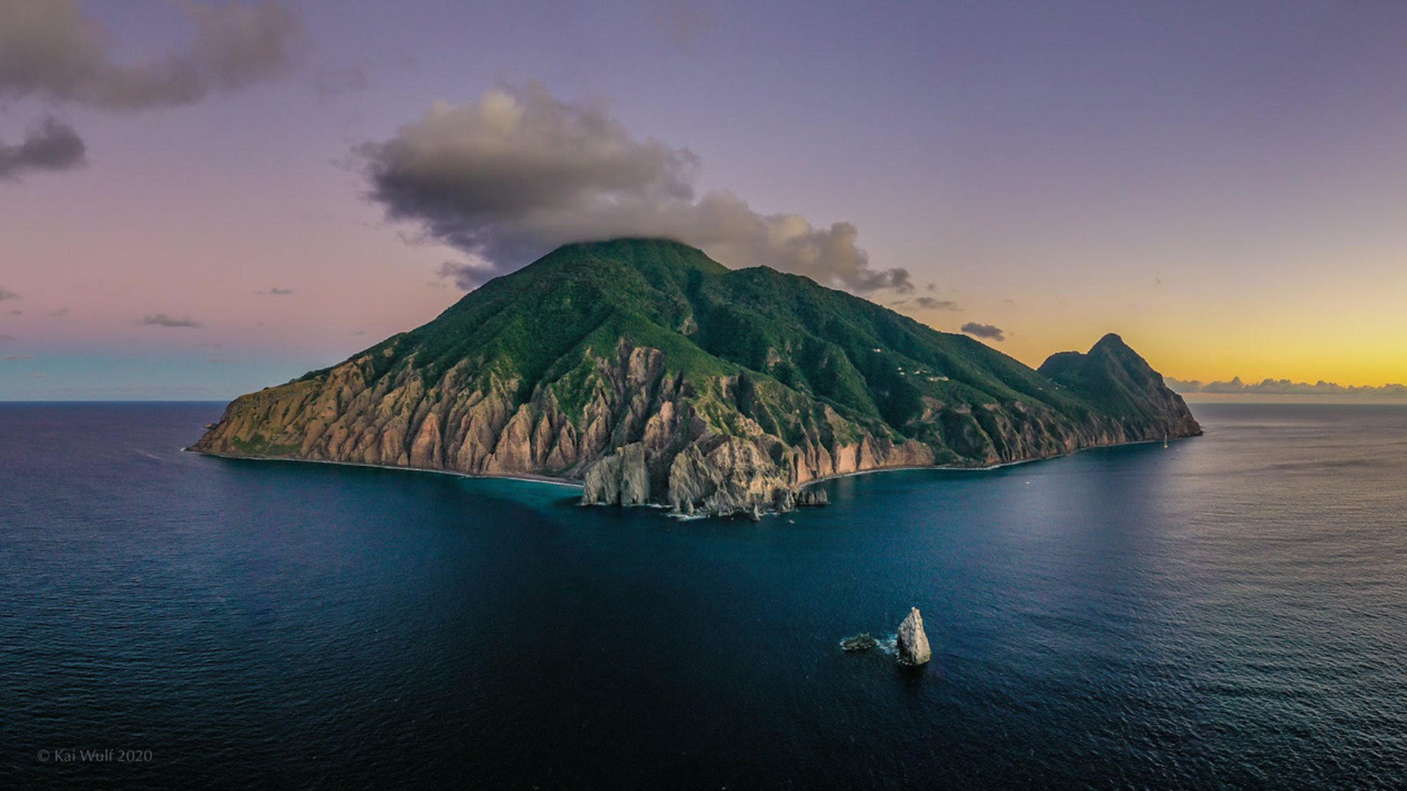 An aerial view of the island of Saba, southwest of St. Maarten.