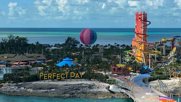 The view of Perfect Day at CocoCay from the Freedom of the Seas.