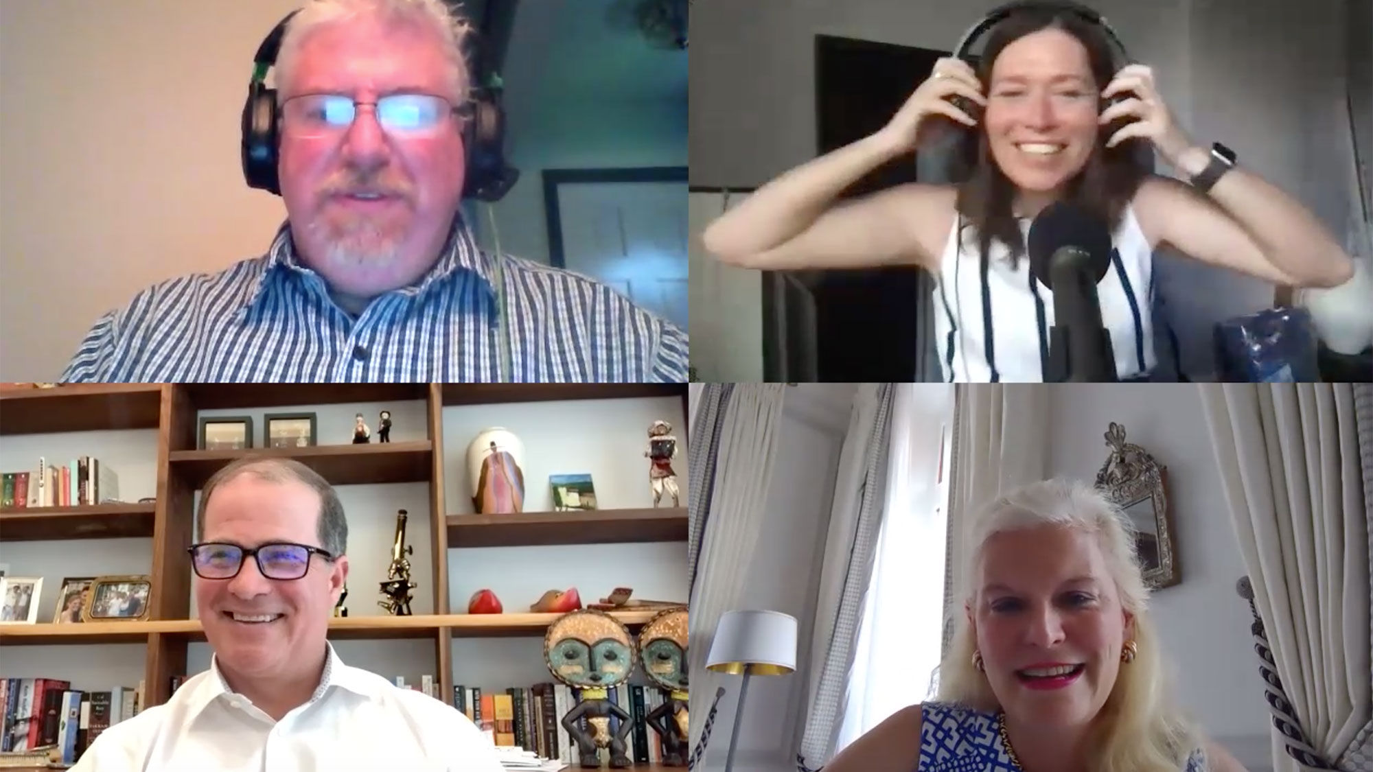 On the Folo by Travel Weekly podcast on business travel, clockwise from top left: Travel Weekly editors Jerry Limone and Rebecca Tobin; Chris Conlin of Conlin Travel; and Jennifer WIlson-Buttigieg of Valerie Wilson Travel.