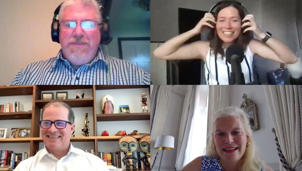 On the Folo by Travel Weekly podcast on business travel, clockwise from top left: Travel Weekly editors Jerry Limone and Rebecca Tobin; Chris Conlin of Conlin Travel; and Jennifer WIlson-Buttigieg of Valerie Wilson Travel.