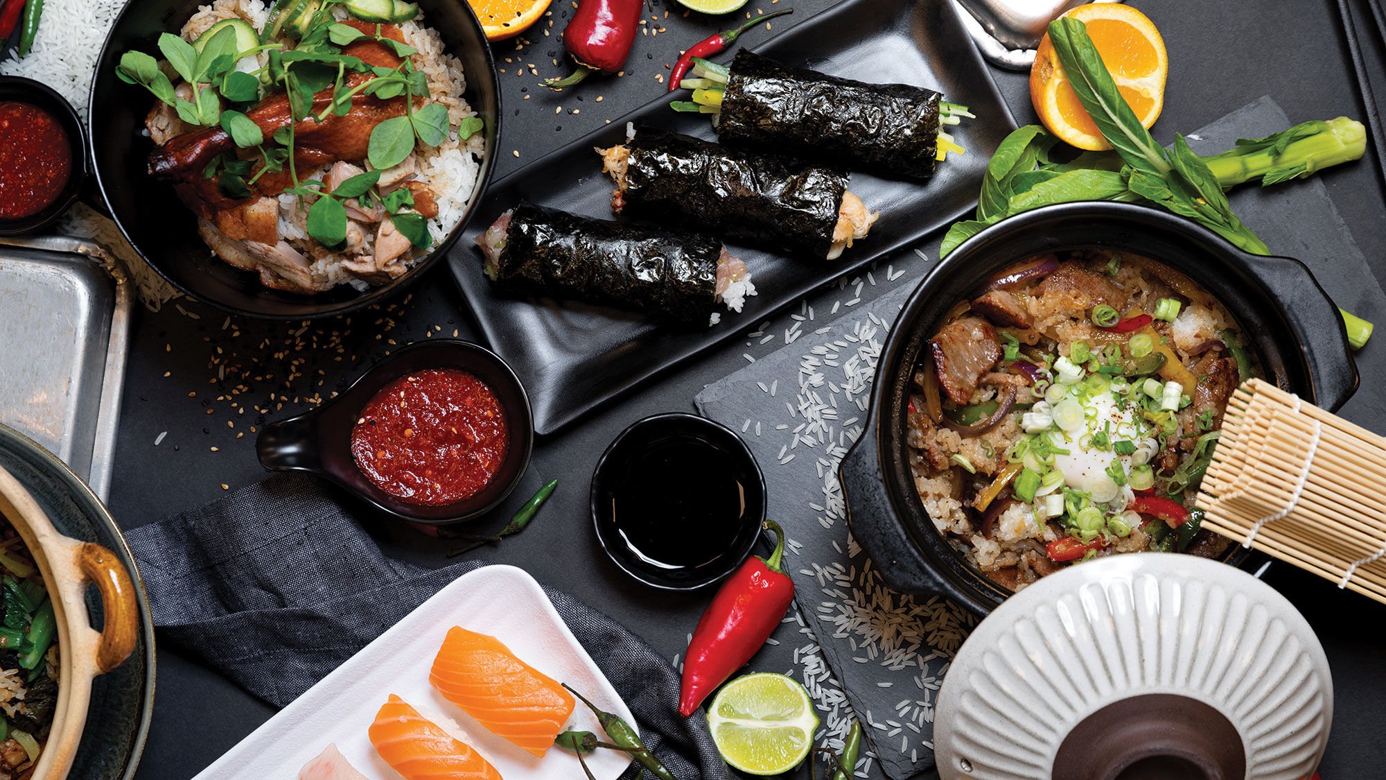 A selection of culinary offerings available at Resorts World Las Vegas' Famous Foods Street Eats food hall.