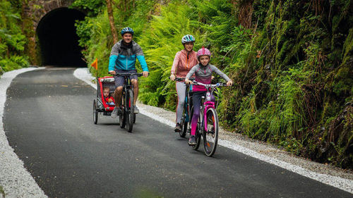 A family cycles on the Limerick Greenway in Ireland. A family cycles on the Limerick Greenway in Ireland.