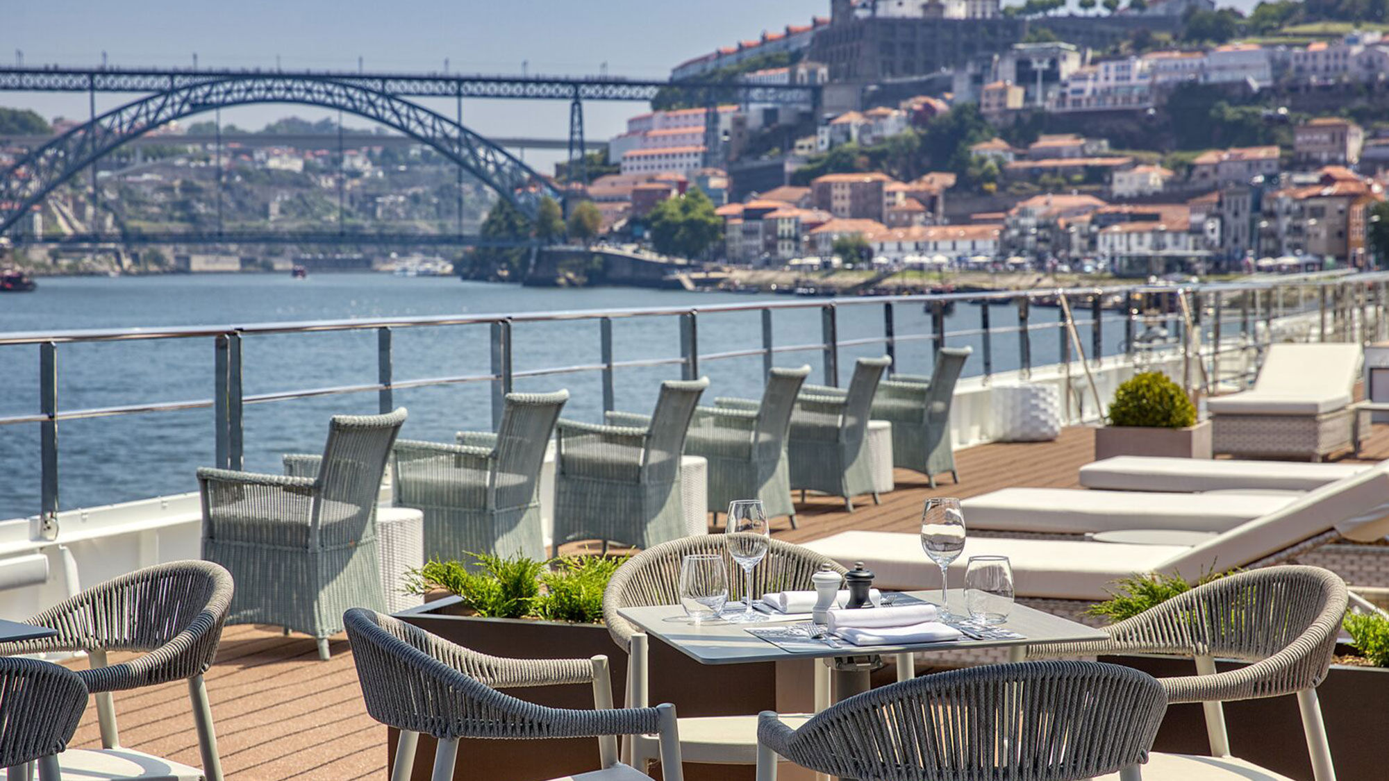 The sundeck on the Sao Gabriel, Uniworld's new Douro riverboat.