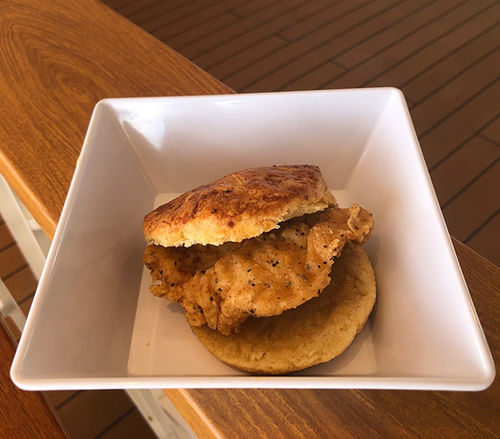 The Big Chicken's breakfast chicken biscuit. The Big Chicken's breakfast chicken biscuit.