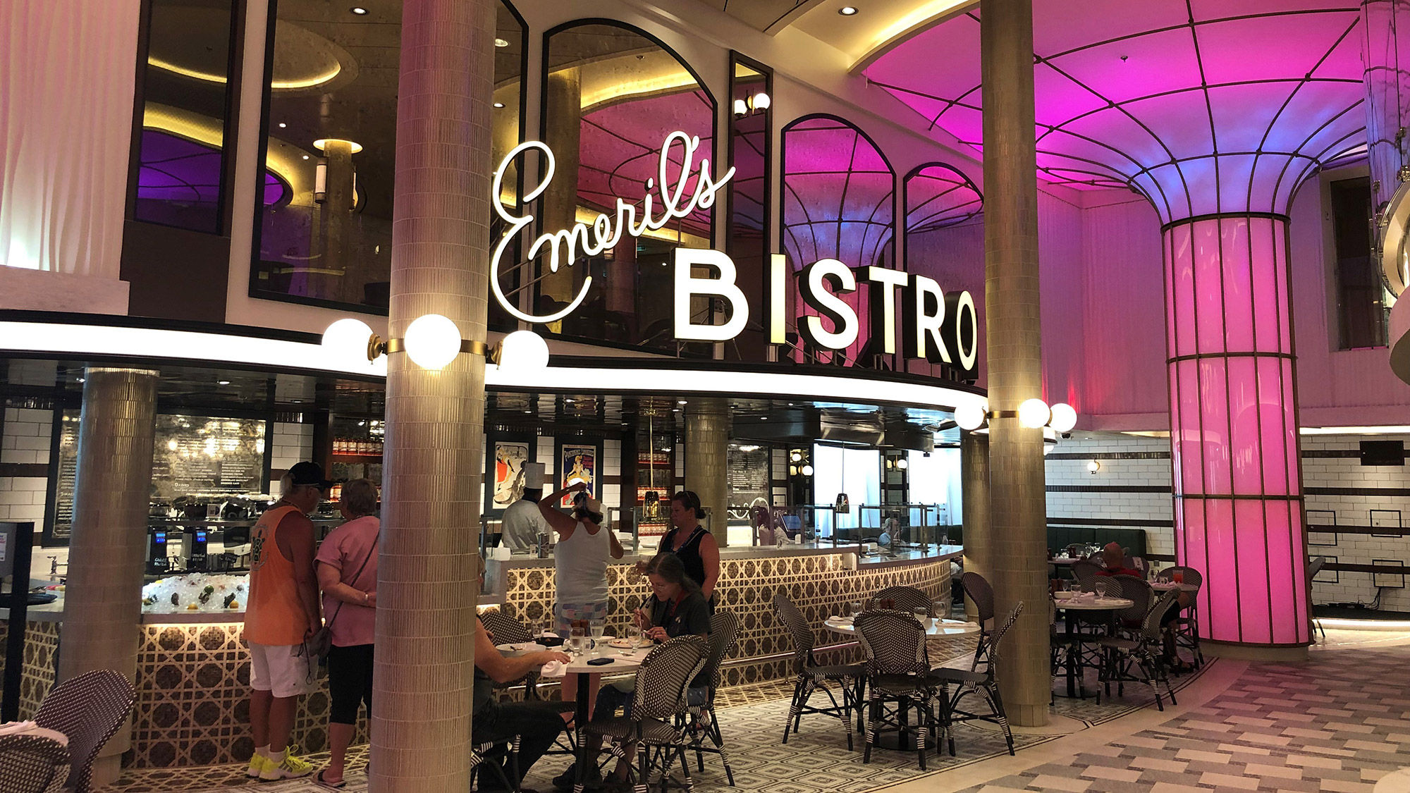 Emeril's Bistro 1396 anchors the French Quarter area on the Mardi Gras.