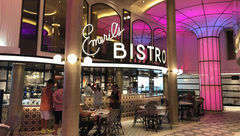 Emeril's Bistro 1396 anchors the French Quarter area on the Mardi Gras.