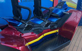 Riders on the Bolt electric roller coaster on Mardi Gras travel in a vehicle like this one.