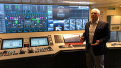Carnival Cruise Line vice president of environmental operations Rich Pruitt in the engine control room of the Mardi Gras.