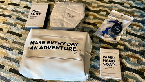 Atlas Ocean Voyages’ Covid kits have N95 masks, hand sanitizer and paper hand soap. Atlas Ocean Voyages’ Covid kits have N95 masks, hand sanitizer and paper hand soap.