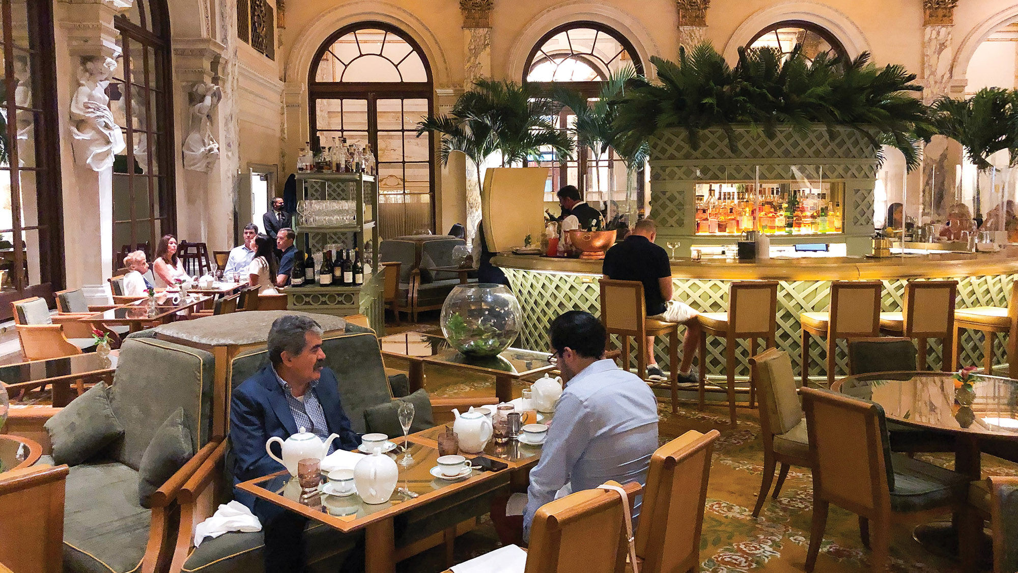 Capacity limits and social distancing are in effect at the Palm Court.