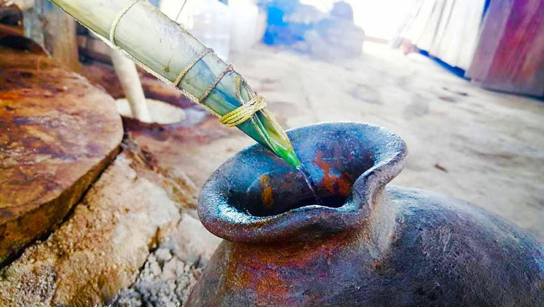Raicilla, an agave liquor produced in Jalisco state, is poured into a pot as part of the distillation process.