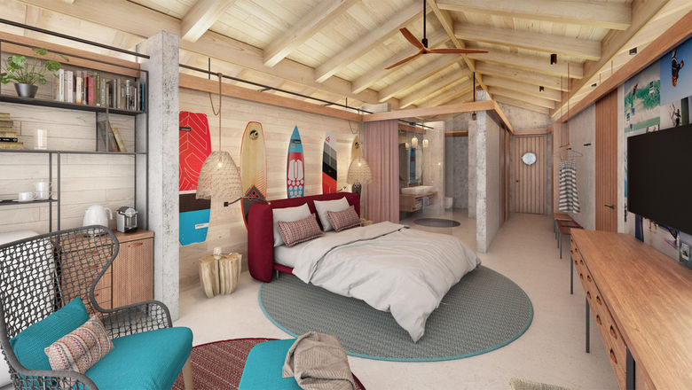 A rendering of one of nine nautical-themed rooms and suites at Saba Rock.