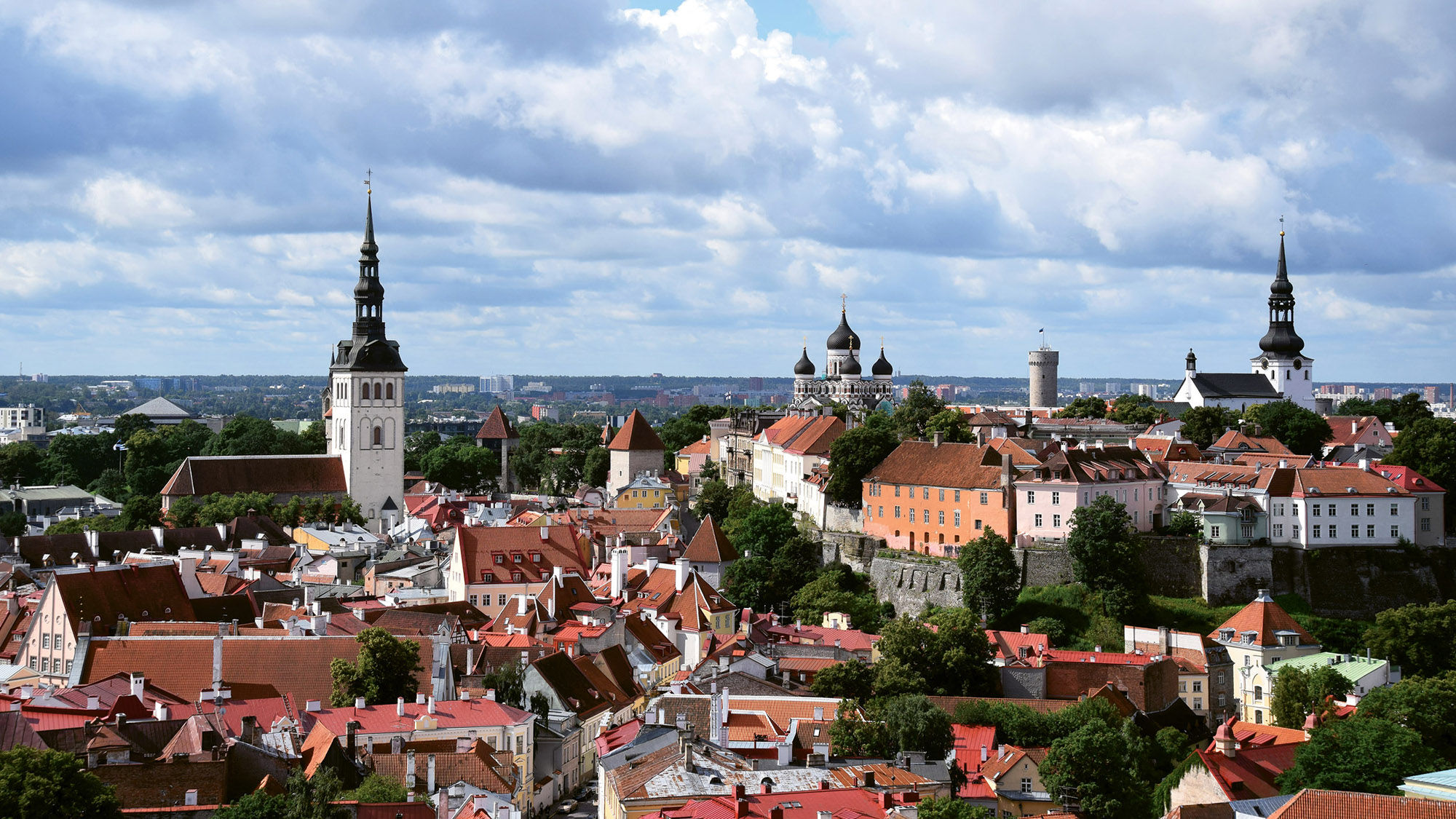 The view of Tallinn from St. Olaf's Church, with Alexander Nevsky Cathedral in the center.