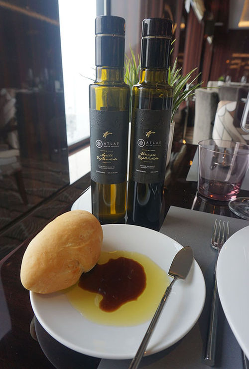 Lunch tables are set with Atlas-branded olive oil and balsamic vinegar. Lunch tables are set with Atlas-branded olive oil and balsamic vinegar.