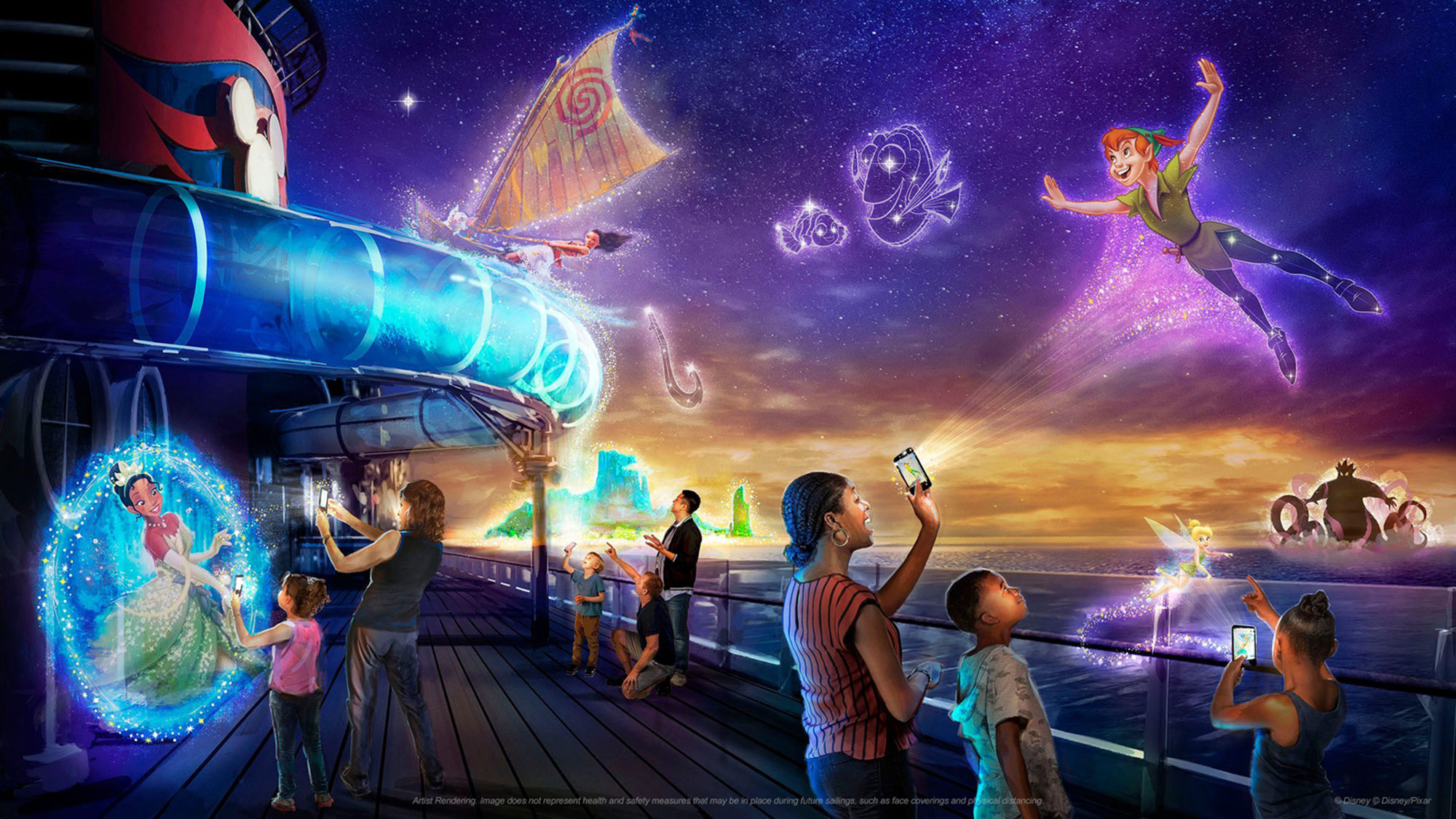 Disney Uncharted Adventure players will be prompted to seek artwork, signs and props that are transformed by their mobile device.