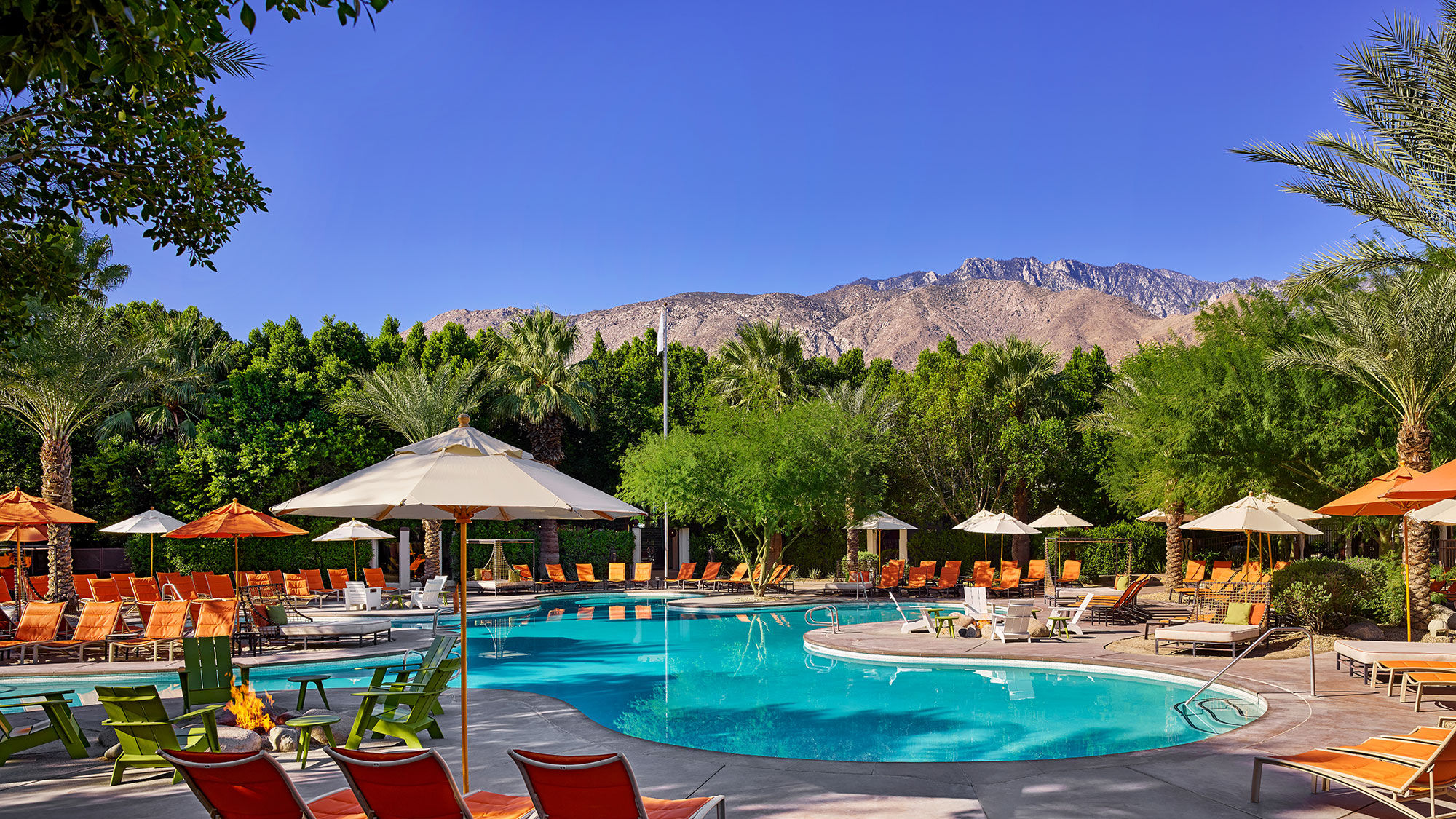 The pool deck at the newly renovated Margaritaville Resort Palm Springs.
