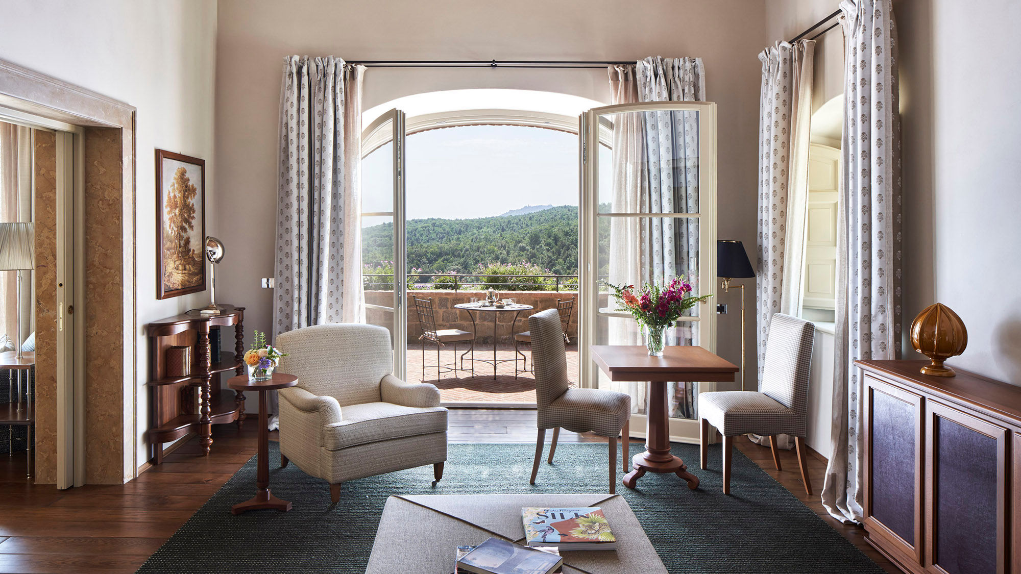 The living area of a new suite at Rosewood Castiglion del Bosco.
