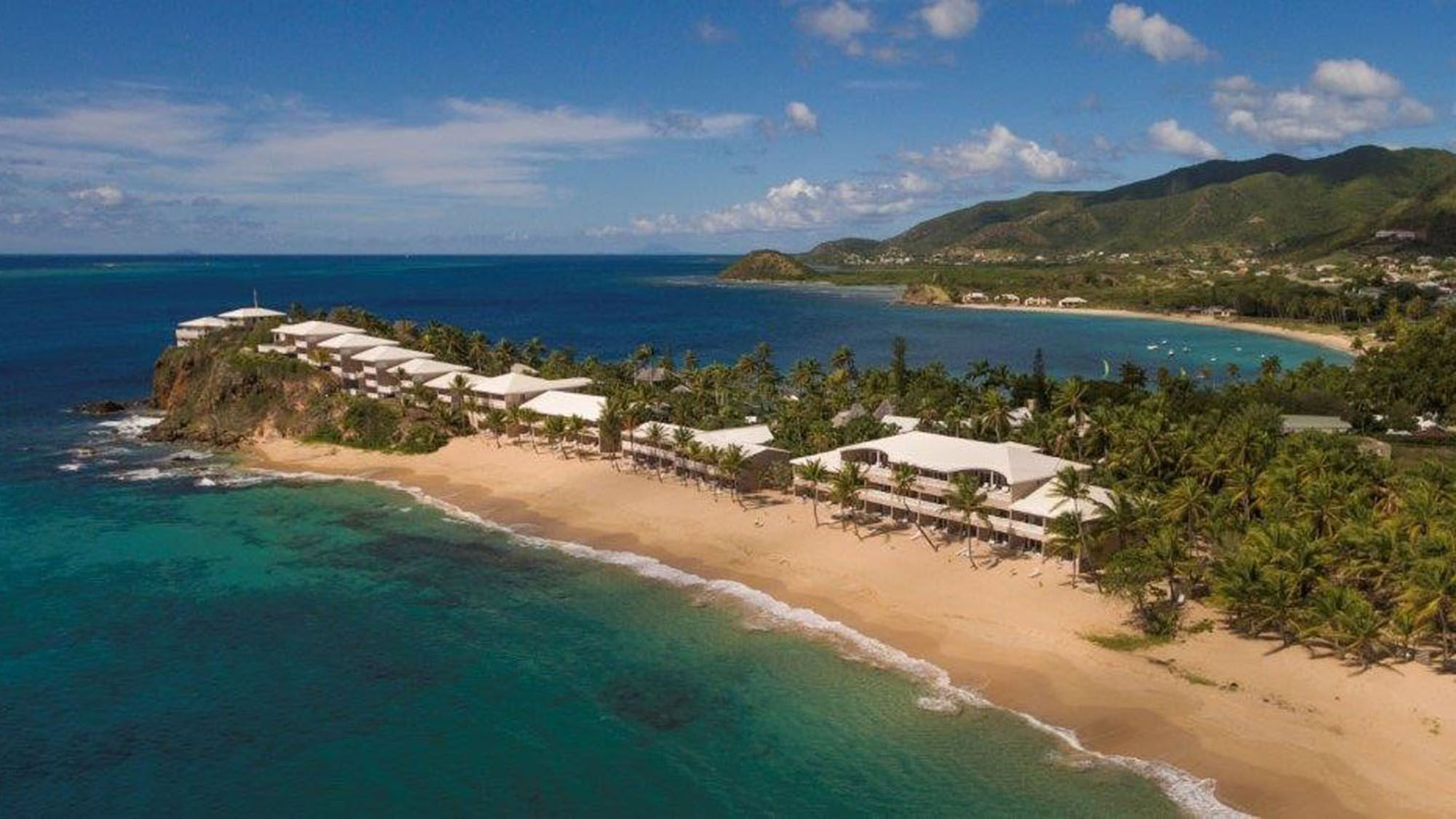 Aerial view of Curtain Bluff resort in Antigua.  The hotel and tourism association in Antigua and Barbuda is asking the government to declare a vaccine mandate for visitors.