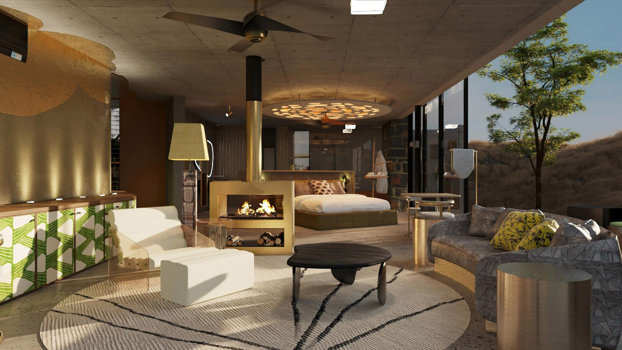 Rendering of a suite at The Homestead, set to debut in 2022 in the Big Five Nambiti Private Game Reserve in South Africa.