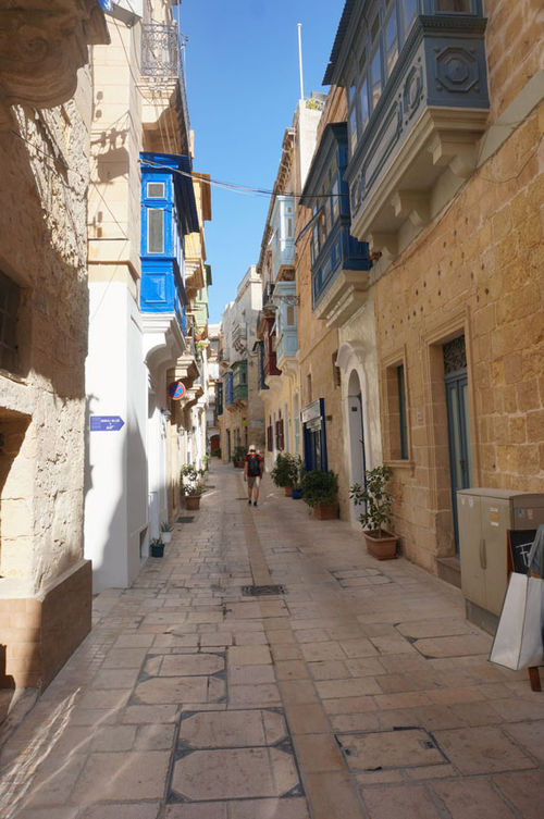 A street scene on a walking tour of Valletta, Malta.