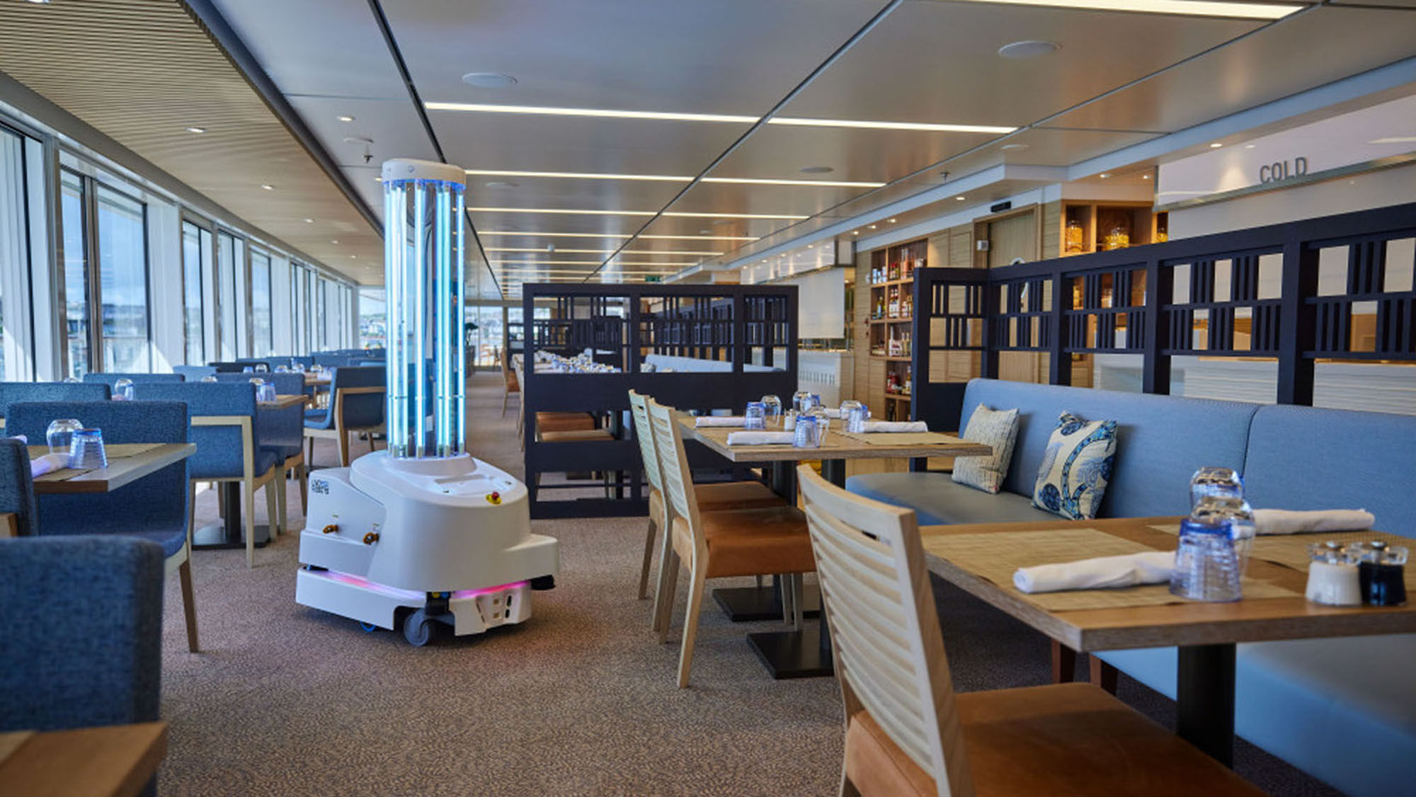 A disinfecting robot on the Viking Venus.