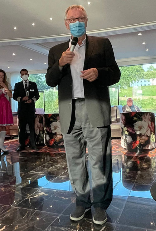 AmaWaterways president Rudi Schreiner addresses passengers on the final night of the sailing. AmaWaterways president Rudi Schreiner addresses passengers on the final night of the sailing.