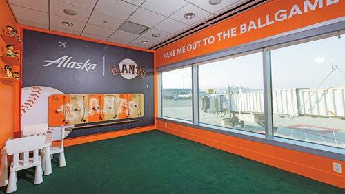 The play area in San Francisco Giants decor.