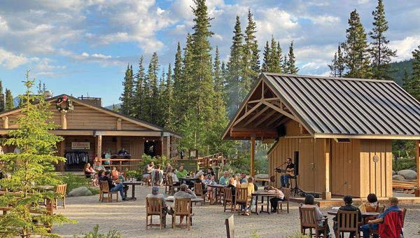 A guitarist entertains guests in Denali Square, the "heart" of the McKinley Chalet Resort. A guitarist entertains guests in Denali Square, the "heart" of the McKinley Chalet Resort.