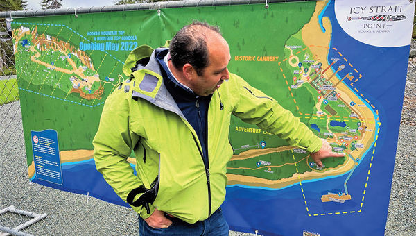 Mickey Richardson, director of marketing for Icy Strait Point, shows where current development is taking place.