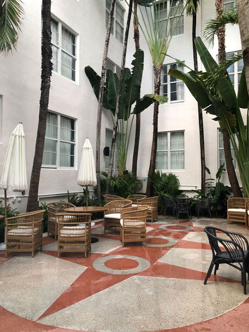 The courtyard of the Balfour Hotel has a design in terrazzo.