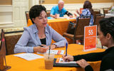 Gloryvette Lichtman of Cruise Planners meets with Kate Heath of ALG Vacations during a six-minute one-on-one appointment at GTM West.