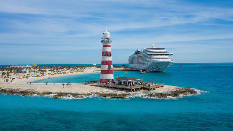 The MSC Divina, pictured here at MSC Cruises’ Ocean Cay MSC Marine Reserve, will be the line's first ship to sail from Port Canaveral.