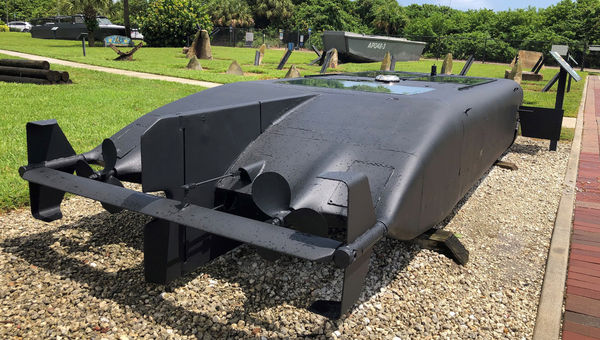 A two-man submarine used by Navy SEALs is on display outside the SEAL museum. A two-man submarine used by Navy SEALs is on display outside the SEAL museum.