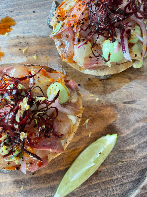 Tostadas at Santa Terra in Todos Santos.