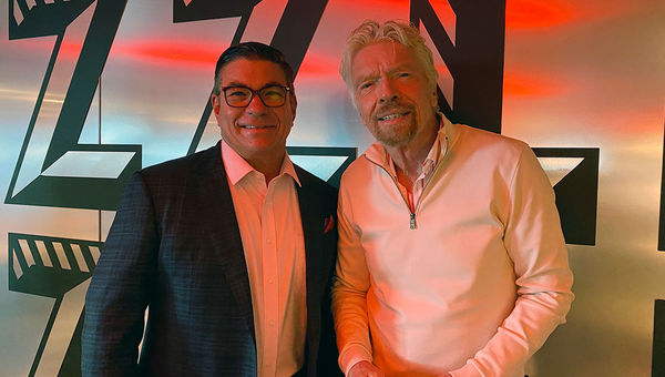 Virgin Voyages CEO Tom McAlpin and Virgin Group founder Richard Branson in the Razzle Dazzle restaurant. Virgin Voyages CEO Tom McAlpin and Virgin Group founder Richard Branson in the Razzle Dazzle restaurant.