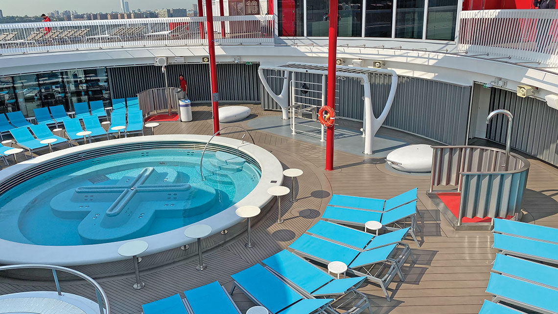 A giant workout apparatus called MyBeast is located next to the ship's wellness pool.