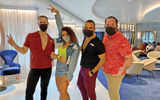 The Scarlet Lady had been operating in the U.K. this summer and is now making its way to Miami for its first cruise from Florida on Oct. 6. Pictured, members of the Happenings Cast on the Scarlet Lady: Jordan the Balancer, Michie the Flair, Joel the Hype and Will the Foodie. The Happenings Cast plays the role of a traditional cruise director.