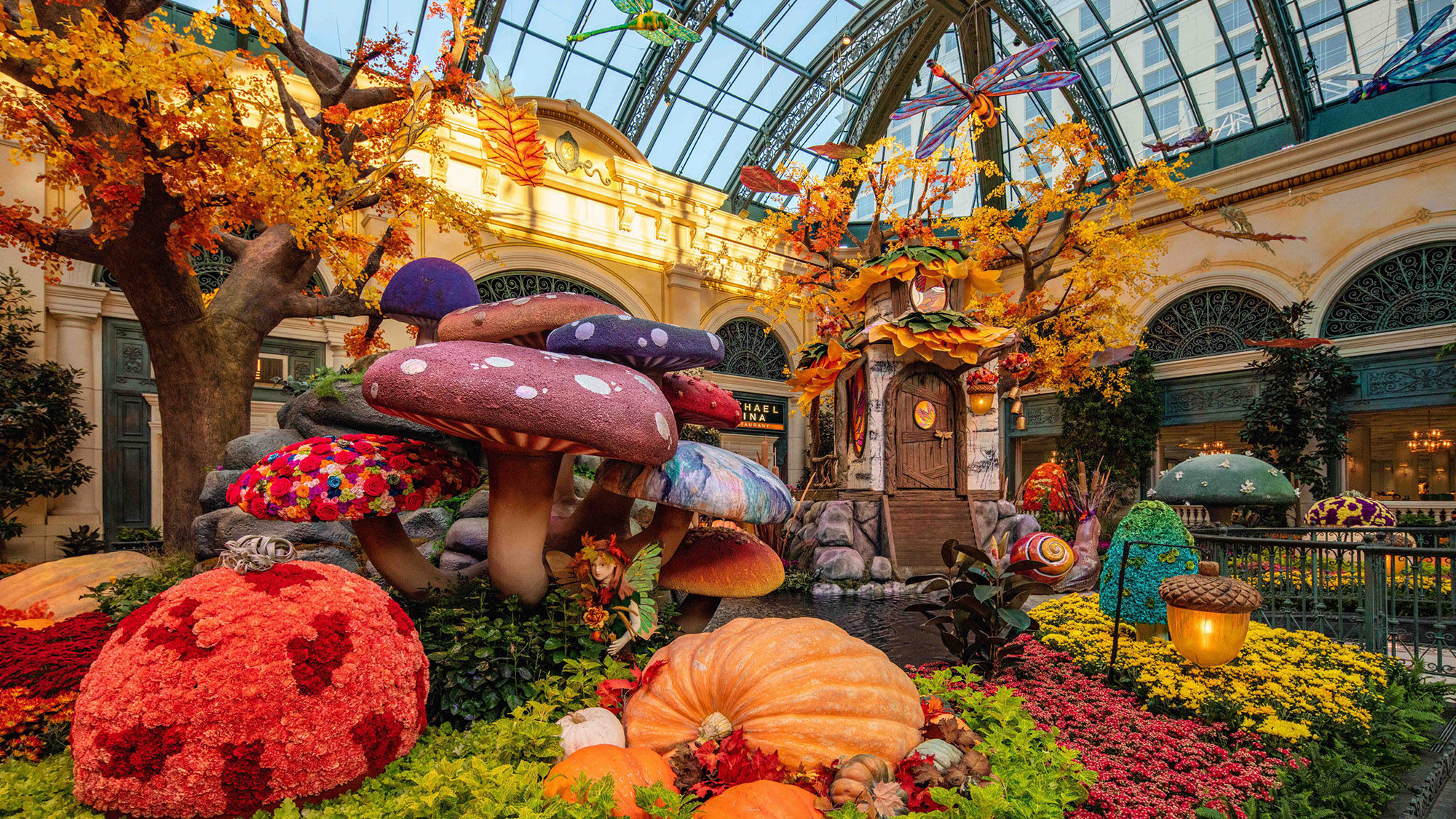 Forty-four types of flowers, shrubs and trees are used in "Deeper into the Woods" at the Bellagio.