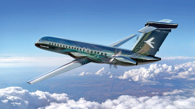 A concept rendering of a next-generation Embraer turboprop airplane.