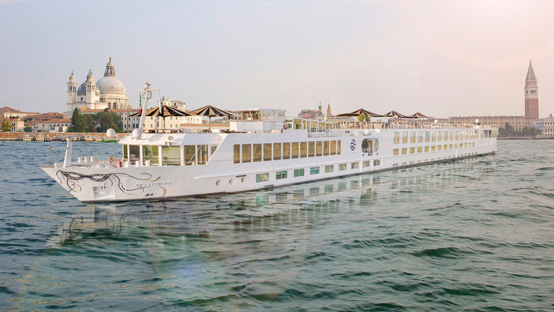 Uniworld's S.S. La Venezia in Venice. Uniworld Boutique River Cruises will lift vaccine requirements for guests starting in 2023.