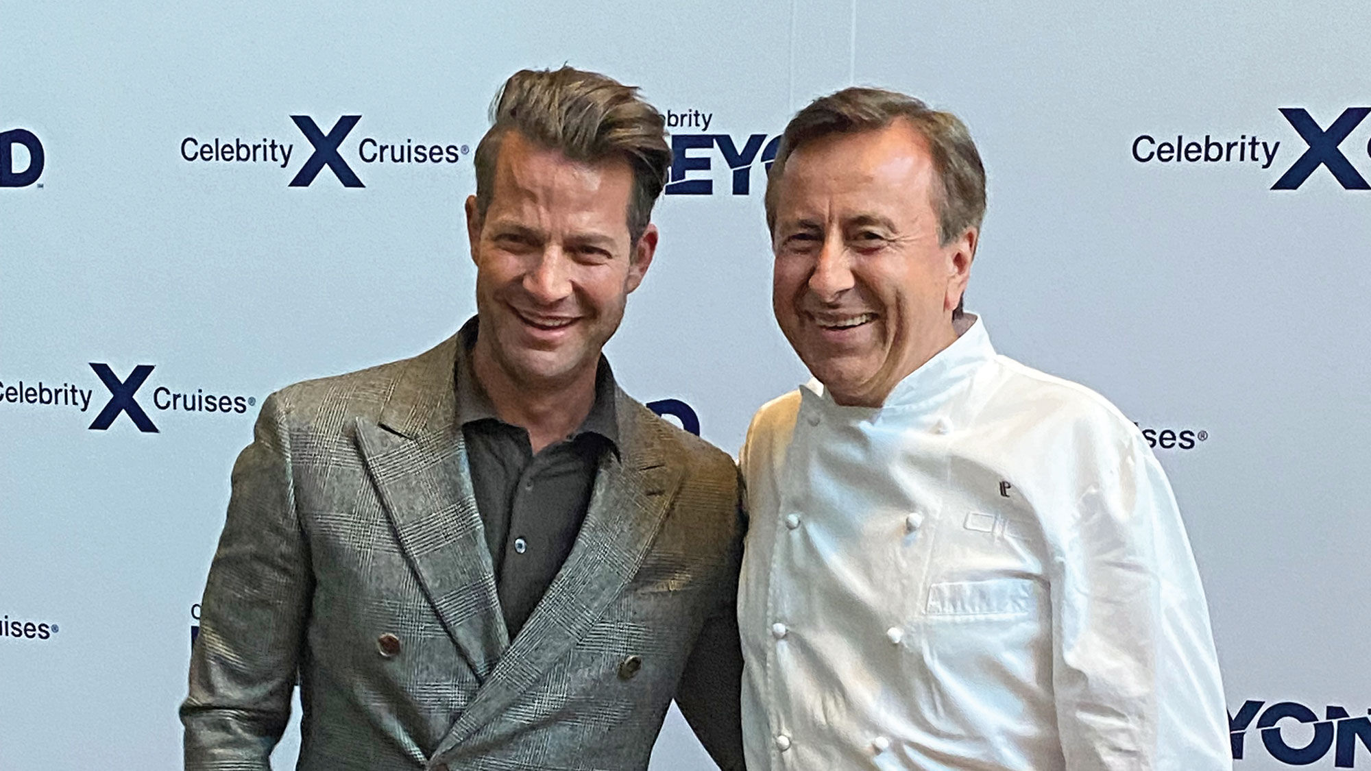 Nate Berkus (left), designer of the Sunset Bar on Celebrity Beyond, with chef Daniel Boulud, the man behind the Beyond's Le Voyage restaurant.