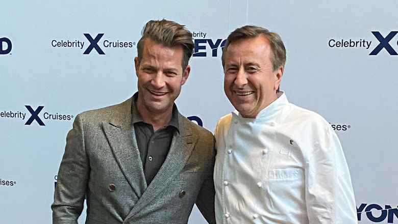 Nate Berkus (left), designer of the Sunset Bar on Celebrity Beyond, with chef Daniel Boulud, the man behind the Beyond's Le Voyage restaurant.