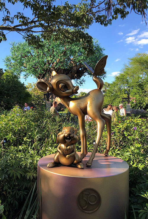 Bambi and Thumper are two of the Disney characters depicted in bronze sculptures as part of anniversary celebrations. Bambi and Thumper are two of the Disney characters depicted in bronze sculptures as part of anniversary celebrations.