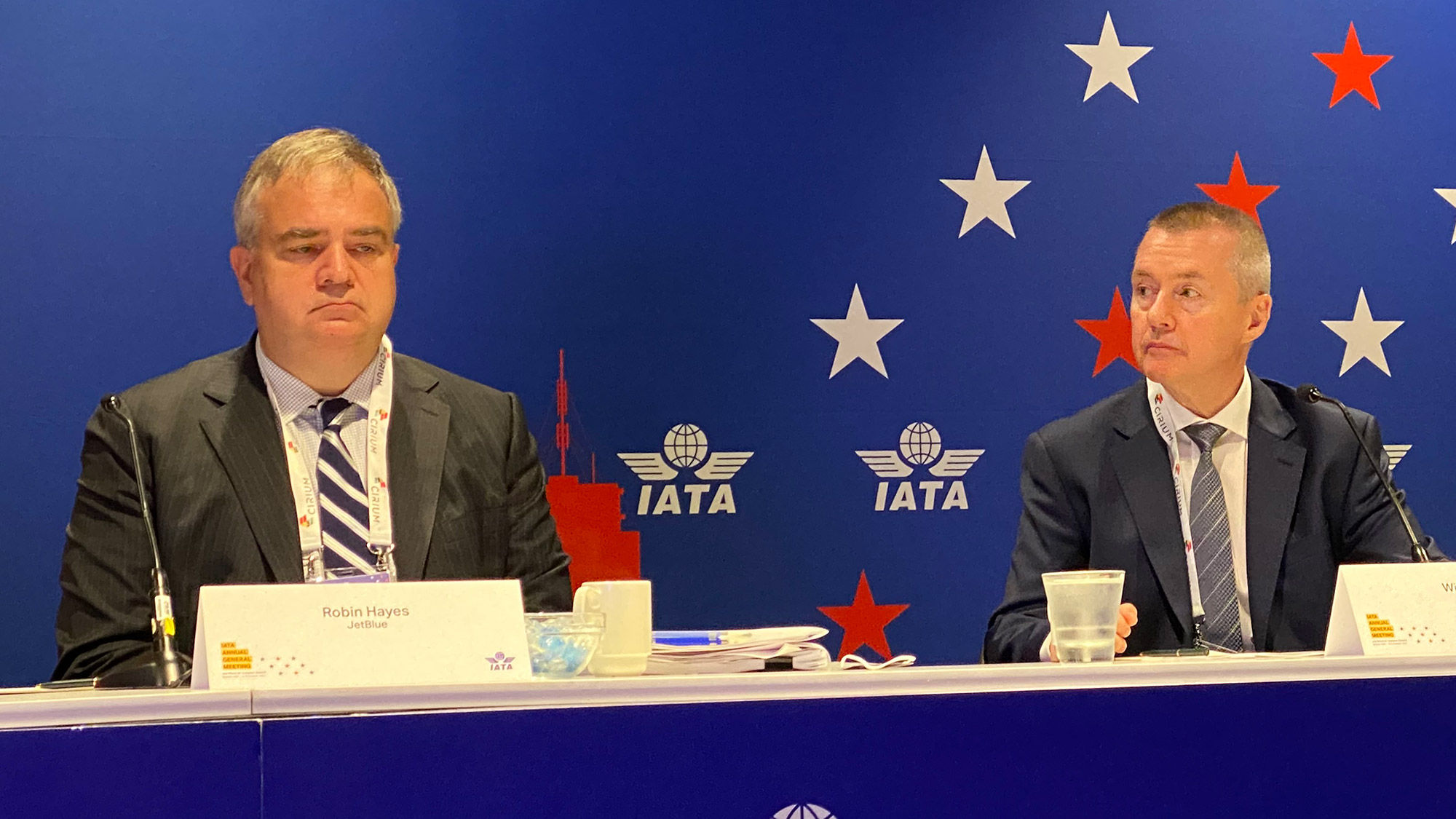 IATA chairman Robin Hayes (left) and IATA director general Willie Walsh at IATA's Annual General Meeting in Boston.