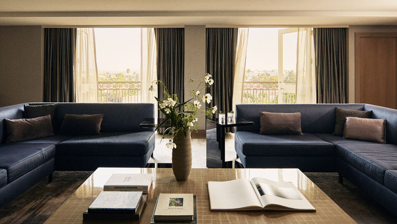 The living room in a L'Ermitage Suite.
