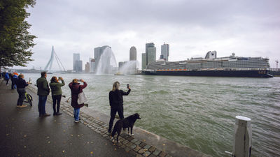 Holland America Line's Rotterdam arrives for the first time in the port of Rotterdam, Netherlands, on the morning of Oct. 14.
