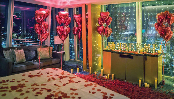A room dressed for a marriage proposal by the Proposers for Shangri-La, the Shard in London. A room dressed for a marriage proposal by the Proposers for Shangri-La, the Shard in London.
