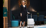 Kabuto, which specializes in high-end, unique luggage, has the business traveler in mind with the four-wheeled Smart carryon. In addition to being expandable by 50% of volume, it offers an FAA-approved power bank; a removable, charging back pocket connected to the case by magnets; and two USB C sockets, one USB A socket and one micro USB socket.