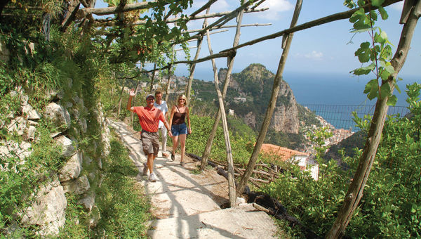 Classic Journeys guests walk along the Path of the Gods on Italy's Amalfi Coast.